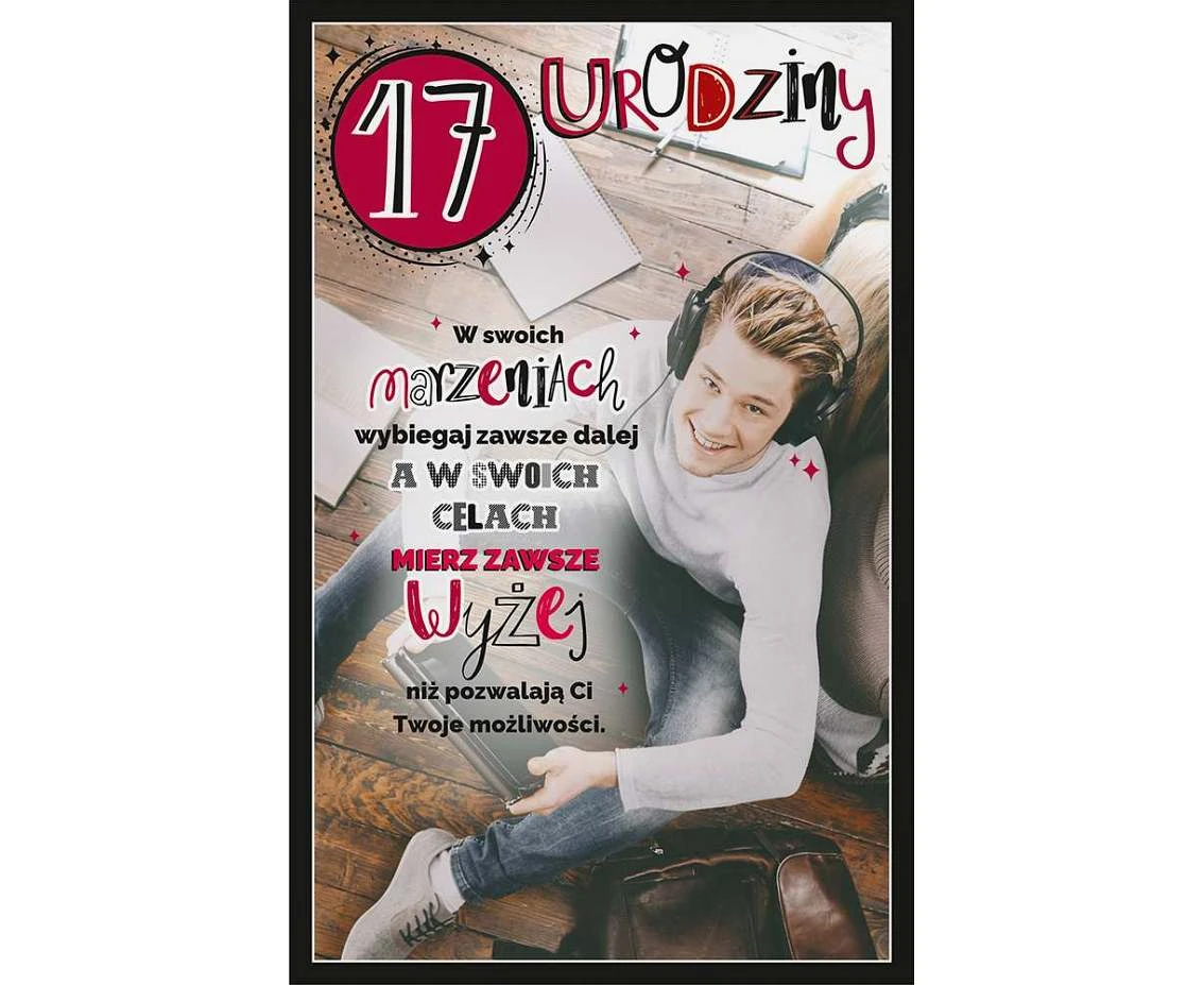 Birthday Card 17th Birthday, Boy in Headphones, 13x20,5 cm
